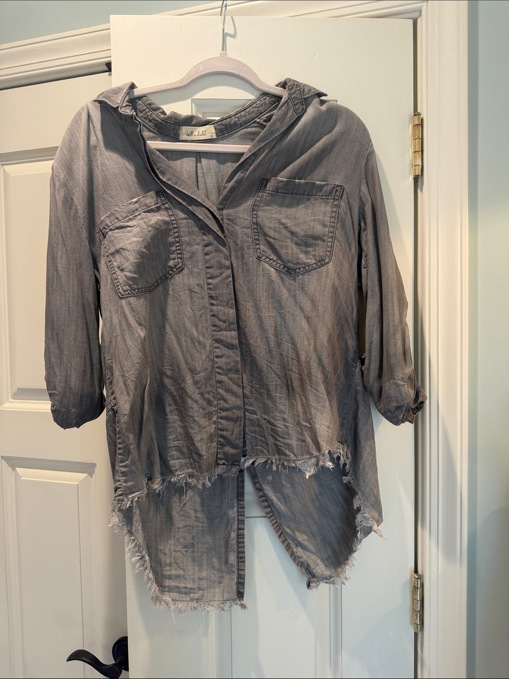 Bella Dahl Gray Frayed-Hem Top - Picture 1 of 4
